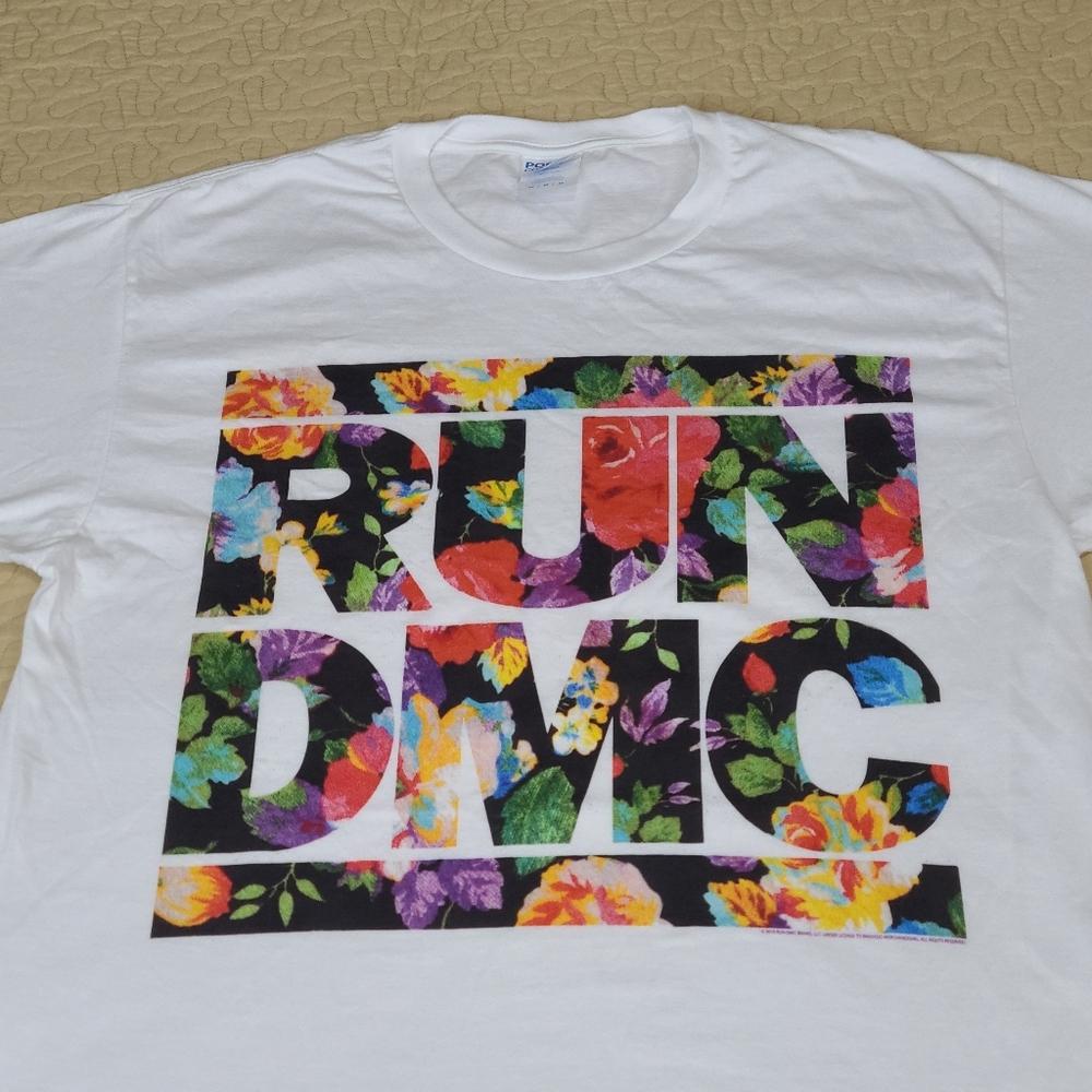 Retro RUN DMC rap group floral logo T shirt oversized size M